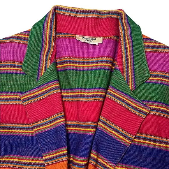 Vintage Weekend Wear 90s Striped Blanket Weave Jacket Long Western Aztec Blazer - Picture 6 of 16